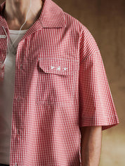 Side profile of red check oversized shirt - GROOVY Pakistan
