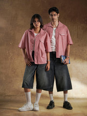 Red gingham shirt full length on model - GROOVY Pakistan