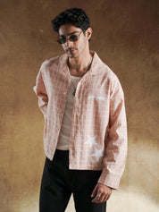 Salmon plaid full sleeve shirt front - Solar Button Up | GROOVY Pakistan