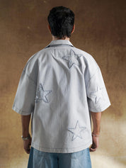Sleeve cuff and star detail on washed denim shirt - GROOVY Pakistan
