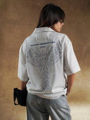 Camp collar on cream check oversized shirt - GROOVY Pakistan