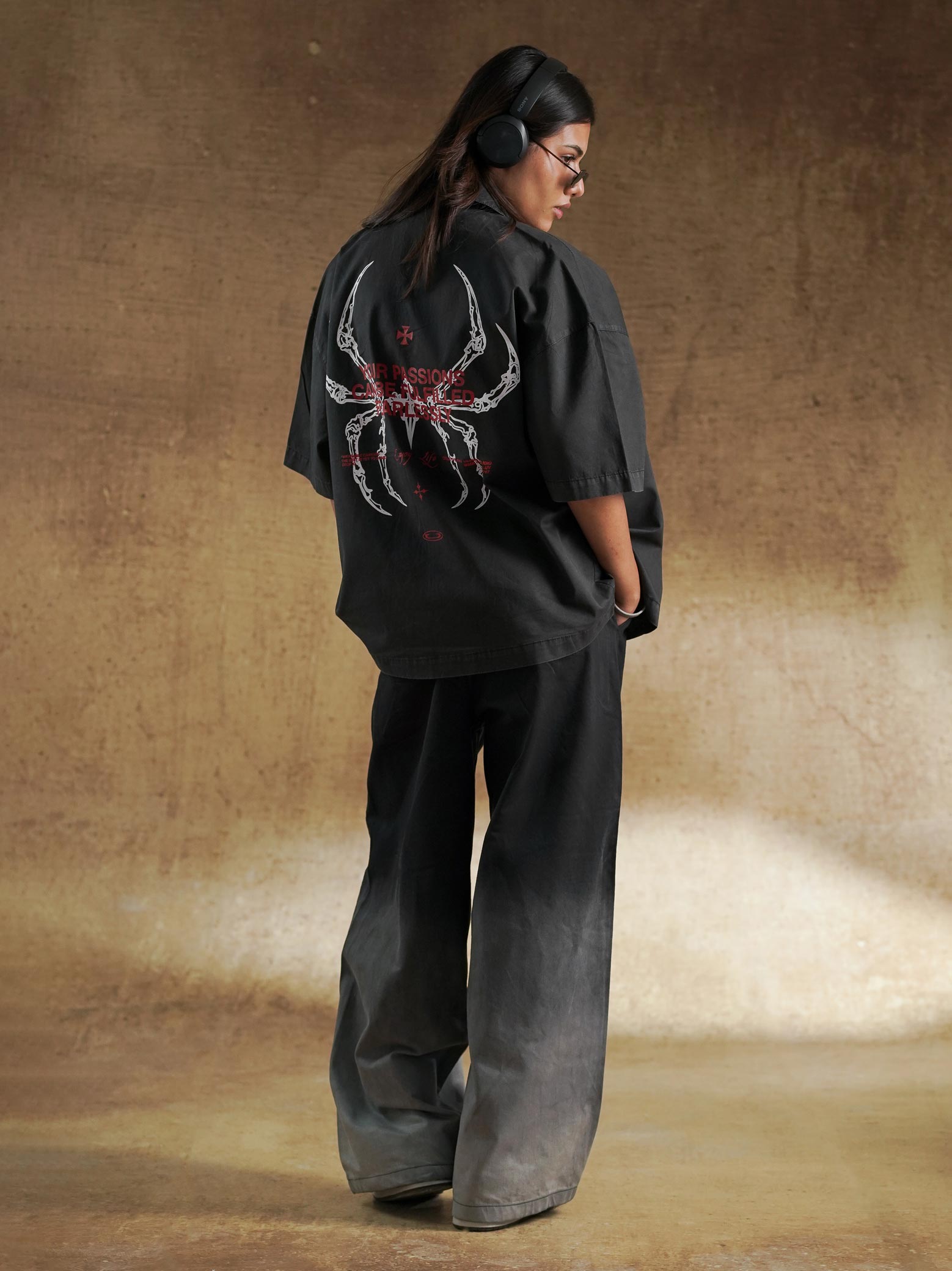Hem and button placket on charcoal boxy shirt - GROOVY Pakistan