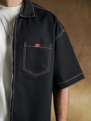 Twin patch pockets on black zip front shirt - GROOVY Pakistan