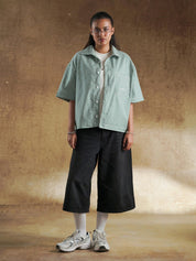 Collar sitting flat on green gingham shirt - GROOVY Pakistan