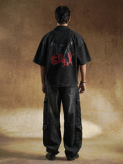 Button placket detail on Boneless Acid Wash shirt - GROOVY Pakistan