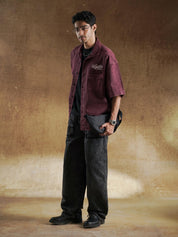 Mineral wash texture across burgundy shirting - GROOVY Pakistan