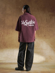 Collar and placket on washed burgundy denim shirt - GROOVY Pakistan