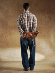 GRVYSTUDIOS pocket embroidery on brown plaid shirt - GROOVY Pakistan