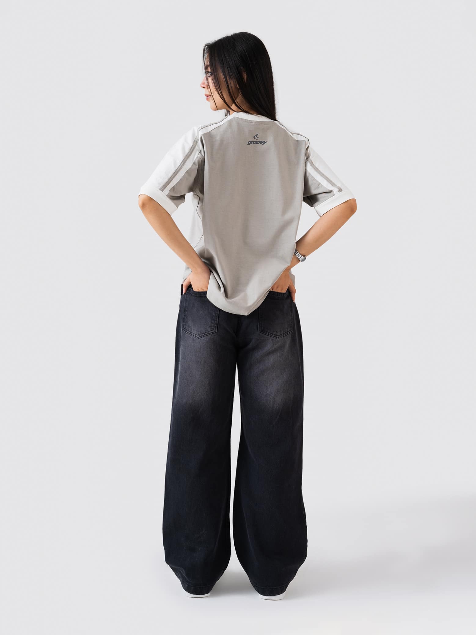 GROOVY Pakistan ringer t-shirt, slate grey, contrast trim
