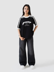 black ringer t-shirt by GROOVY Pakistan, contrast trim