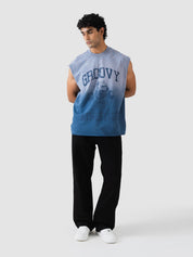 GROOVY streetwear sleeveless sando, ombre blue, wordmark print