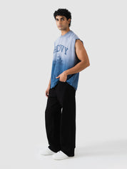 GROOVY sleeveless sando, ombre blue colorway, wordmark print, Pakistan