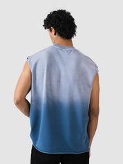 ombre blue sleeveless sando by GROOVY Pakistan, wordmark print