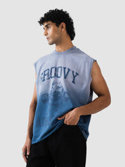 GROOVY ombre blue sleeveless sando, wordmark print, Pakistan