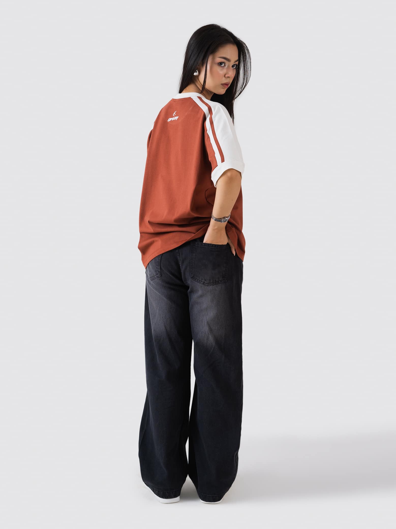 GROOVY rust ringer t-shirt, contrast trim, Pakistan streetwear