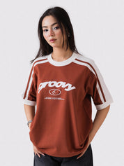 GROOVY streetwear ringer t-shirt, rust, contrast trim
