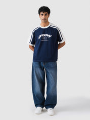GROOVY streetwear ringer t-shirt, deep blue, contrast trim