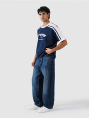 GROOVY Pakistan ringer t-shirt in deep blue, contrast trim