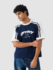 GROOVY deep blue ringer t-shirt, contrast trim, Pakistan