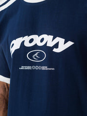 deep blue ringer t-shirt by GROOVY, contrast trim, Pakistan