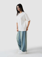 white oversized t-shirt by GROOVY, embroidered logo, Pakistan