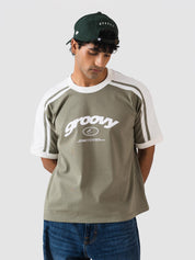 GROOVY muted olive ringer t-shirt, contrast trim, Pakistan