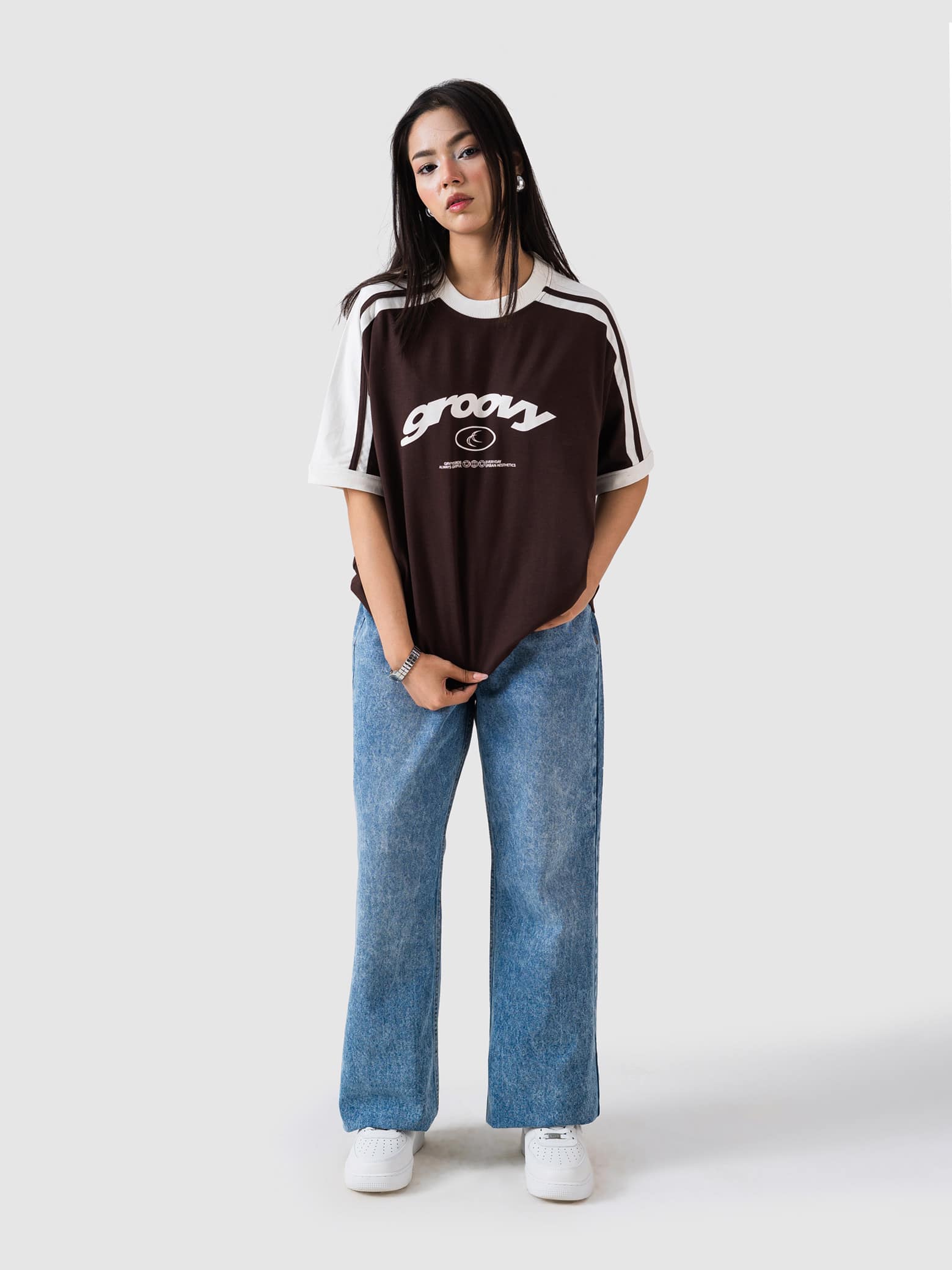 mocha brown ringer t-shirt by GROOVY Pakistan, contrast trim