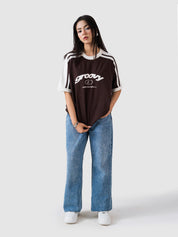 mocha brown ringer t-shirt by GROOVY Pakistan, contrast trim