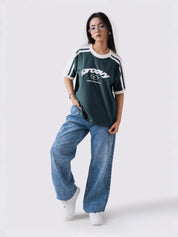 GROOVY racing green ringer t-shirt, contrast trim, Pakistan streetwear