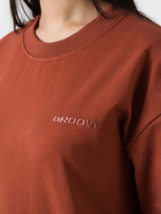 GROOVY oversized t-shirt, rust colorway, embroidered logo, Pakistan
