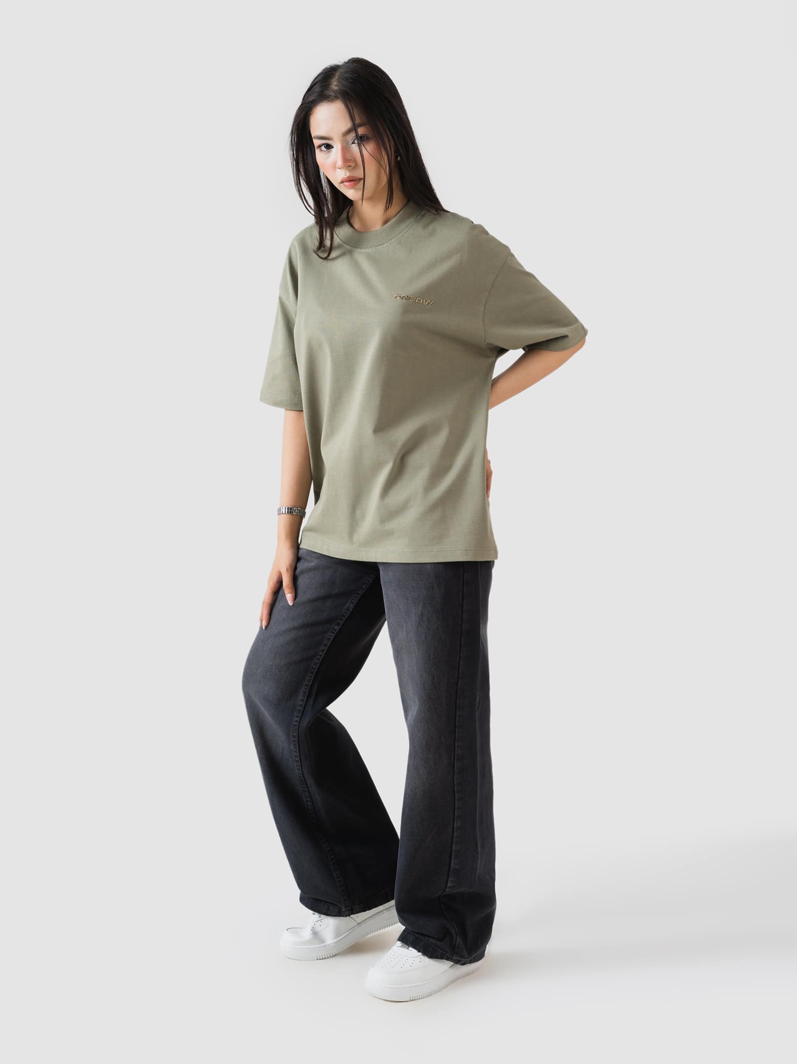 muted olive oversized t-shirt by GROOVY, embroidered logo, Pakistan