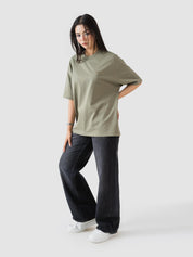 muted olive oversized t-shirt by GROOVY, embroidered logo, Pakistan