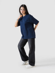 deep blue oversized t-shirt by GROOVY, embroidered logo, Pakistan