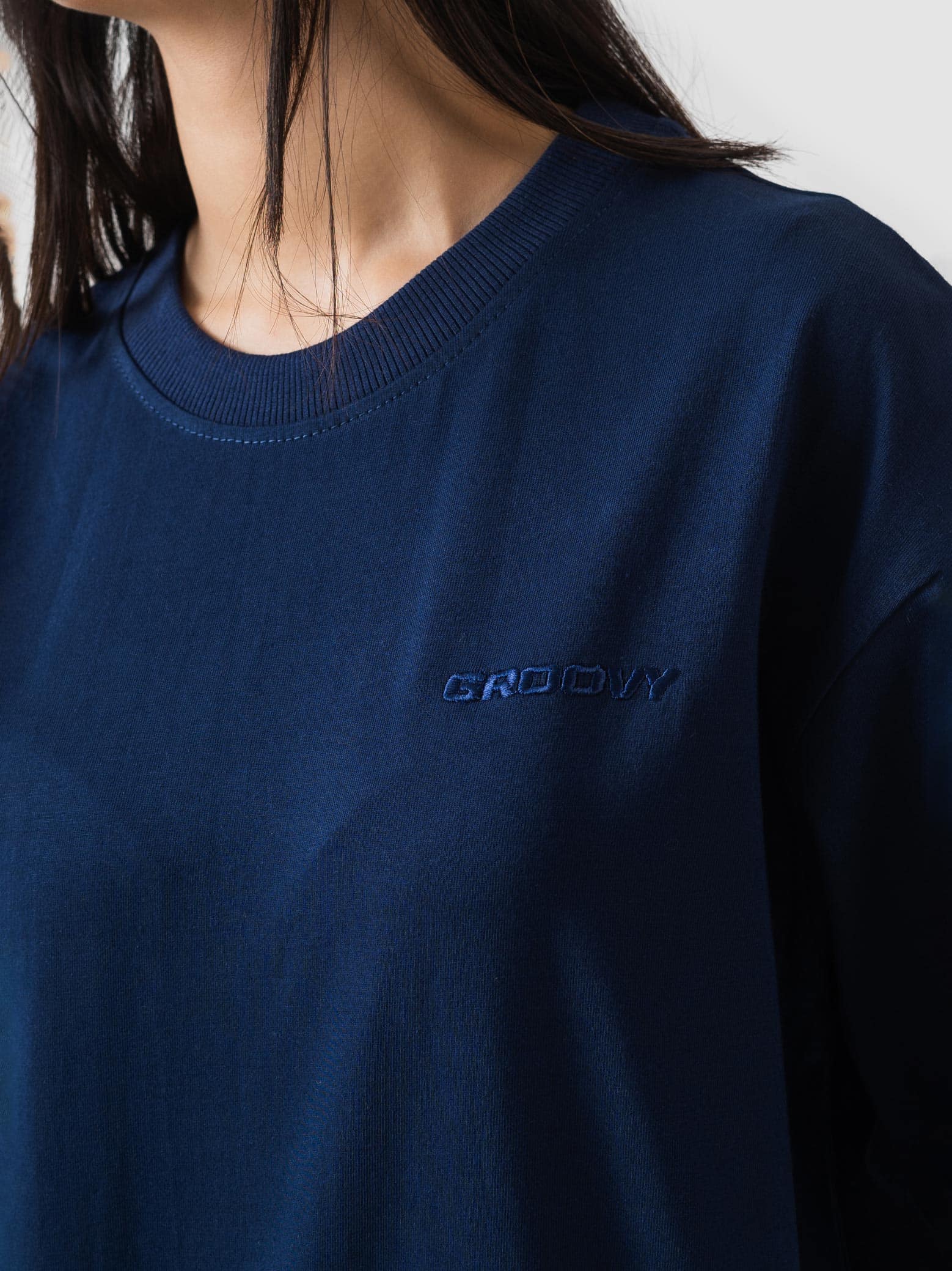 GROOVY black deep blue oversized t-shirt, embroidered logo, Pakistan streetwear