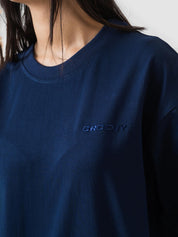 GROOVY black deep blue oversized t-shirt, embroidered logo, Pakistan streetwear