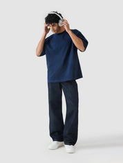 GROOVY deep blue oversized t-shirt, embroidered logo, Pakistan