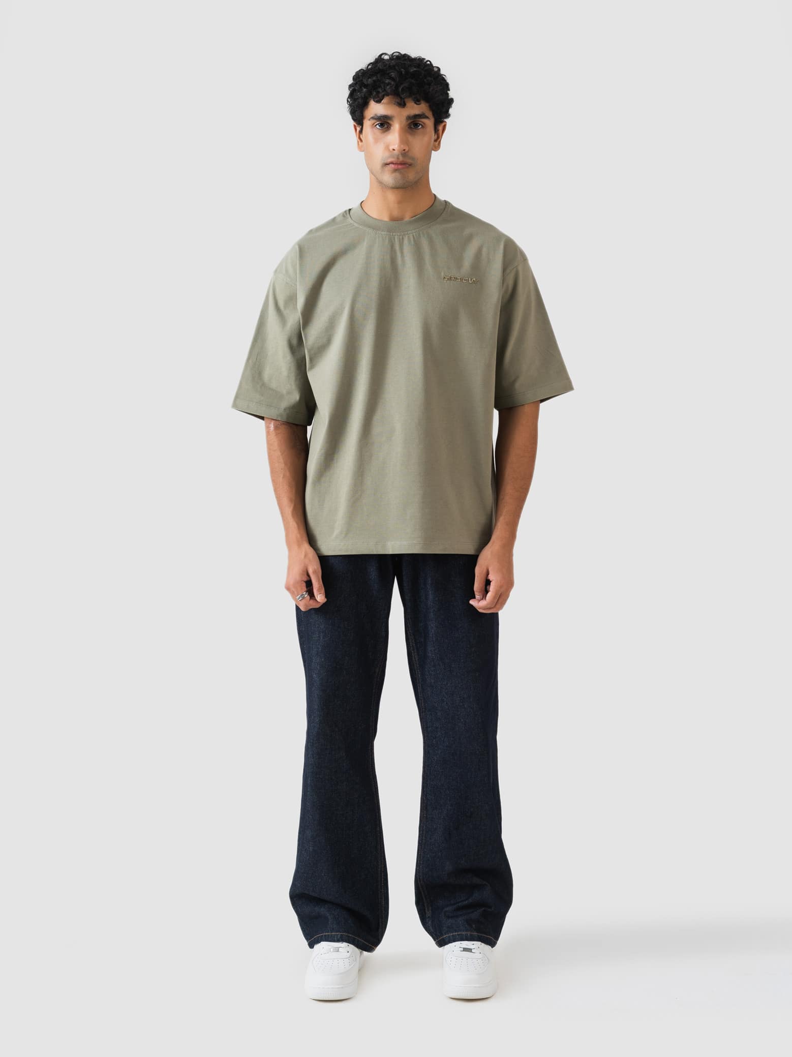 GROOVY muted olive oversized t-shirt, embroidered logo, Pakistan