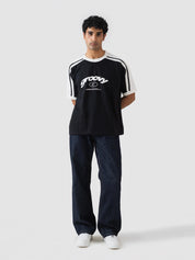 black ringer t-shirt from GROOVY, contrast trim, made in Pakistan
