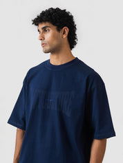 GROOVY navy oversized t-shirt, tonal wordmark print, Pakistan