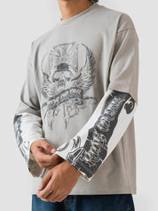 GROOVY grey long sleeve t-shirt, eagle graphic print, Pakistan