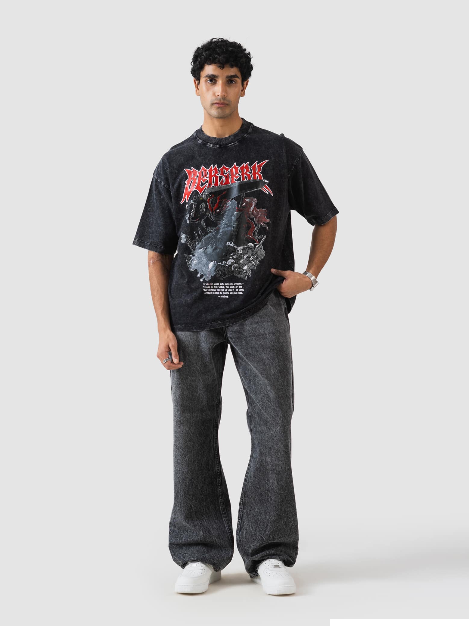 GROOVY washed black oversized t-shirt, warrior graphic print, Pakistan