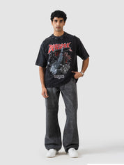 GROOVY washed black oversized t-shirt, warrior graphic print, Pakistan