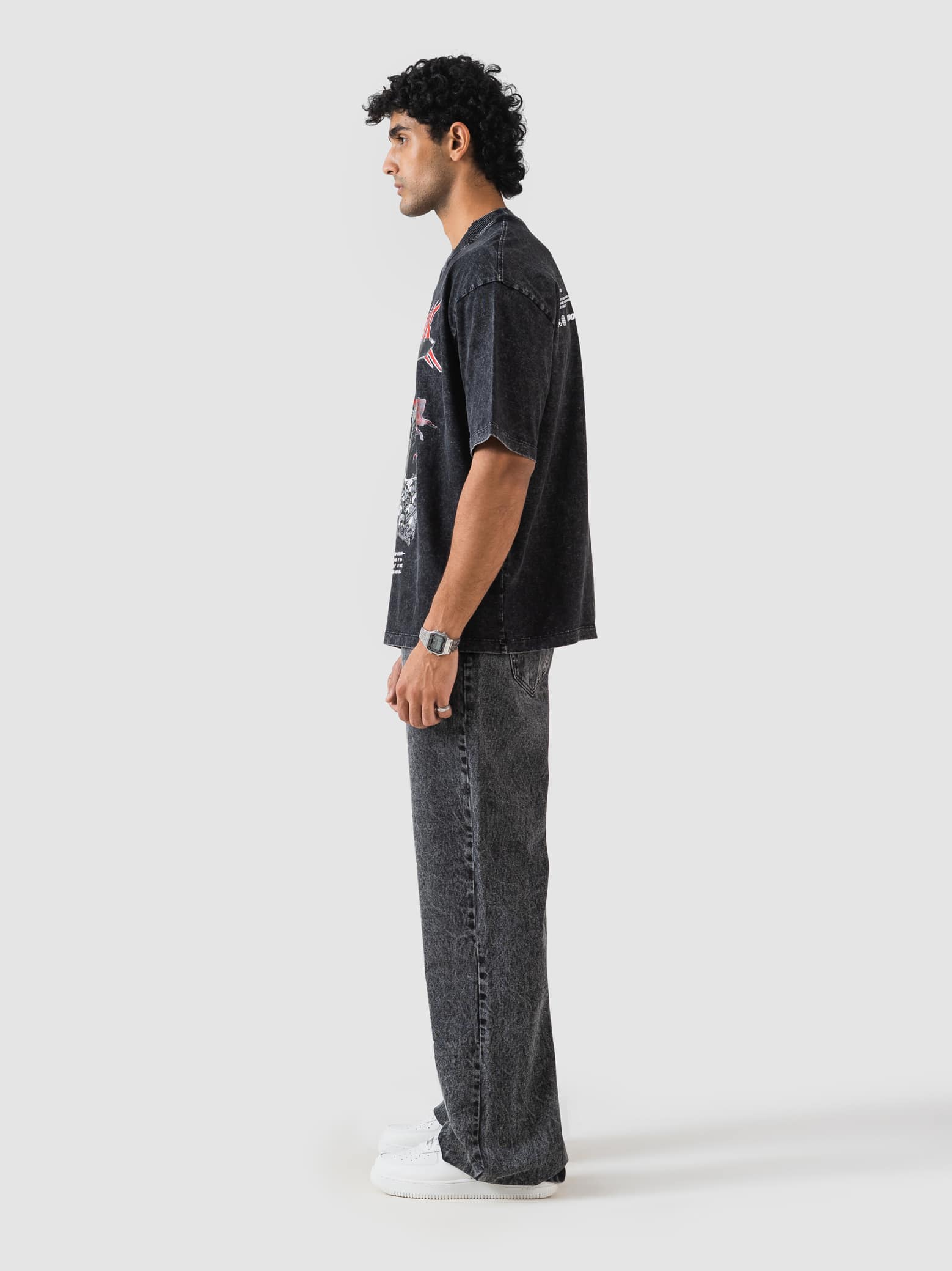 GROOVY oversized t-shirt, washed black colorway, warrior graphic print, Pakistan