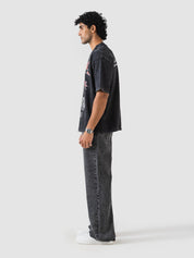 GROOVY oversized t-shirt, washed black colorway, warrior graphic print, Pakistan