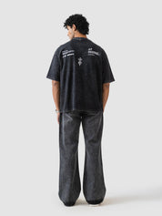 GROOVY washed black oversized t-shirt, warrior graphic print, Pakistan streetwear