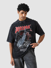 washed black oversized t-shirt by GROOVY, warrior graphic print, Pakistan