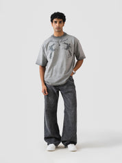 GROOVY washed grey oversized t-shirt, graphic print, Pakistan