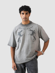 GROOVY oversized t-shirt, washed grey colorway, graphic print, Pakistan