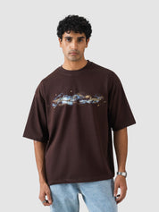 GROOVY espresso brown oversized t-shirt, nature graphic print, Pakistan
