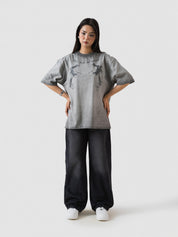 washed grey oversized t-shirt by GROOVY Pakistan, graphic print